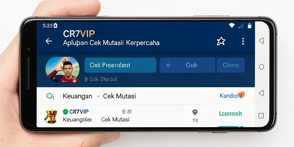 Tampilan antarmuka utama aplikasi Cek Mutasi CR7VIP yang modern dan informatif.