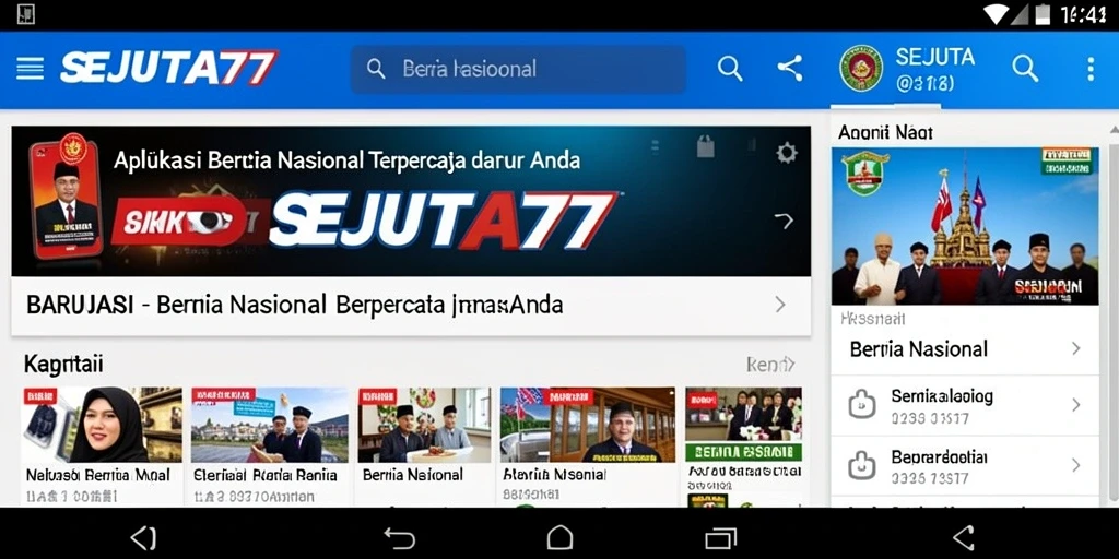 Antarmuka aplikasi SEJUTA77 yang menampilkan berita nasional terkini.